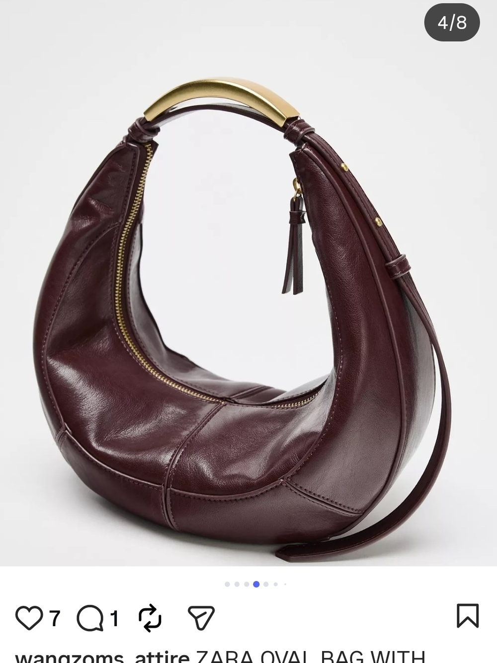 ZARA Brown/Burgendy Leather Oval Hobo with Gold Handle